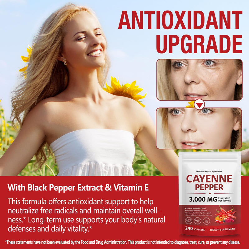 Cayenne Pepper Softgels with Beetroot Extract, Turmeric Curcumin & Hawthorn – Enhanced with Vitamins D3, K2 & E – Supports Heart Health, Circulation & Leg Vein Wellness – 240 Easy-to-Take Capsules 240 Count (Pack of 1)