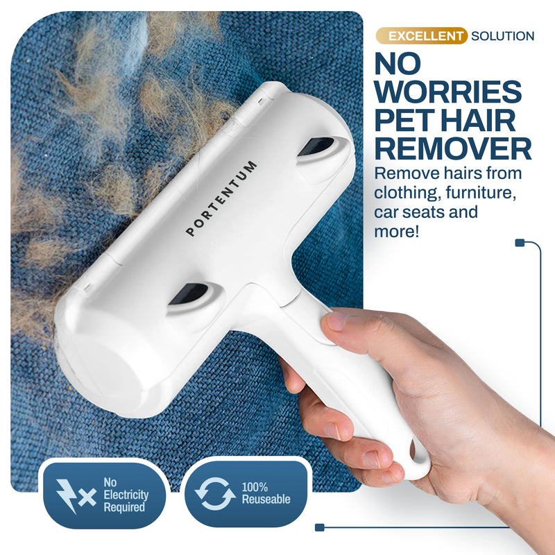 PORTENTUM animal hair remover lint roller, lint roller for dog hair and cat hair, reusable, lint brush for animal hair, for sofa, bed, carpet, scratching post, white - BeesActive Australia
