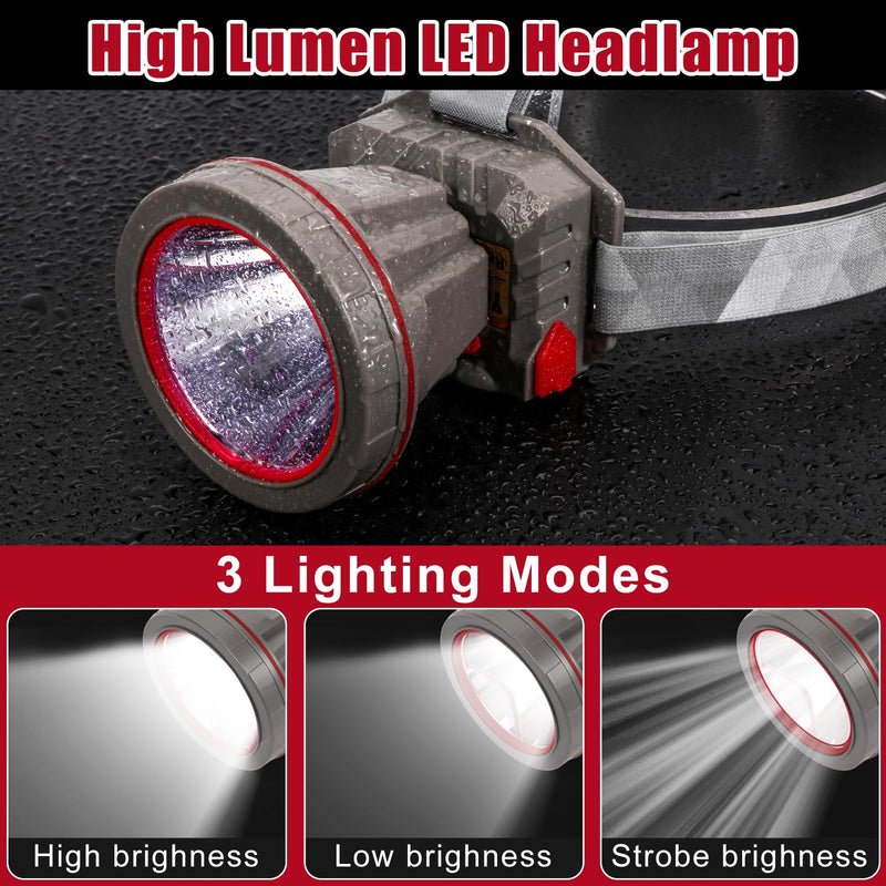 Super Bright Coon Hunting Headlamp, High Lumen LED Headlight with Battery Level Display, Waterproof Rechargeable Spotlight, Hands-Free 2 Light Modes for Hunting & Outdoor Activities (White Light) White Light