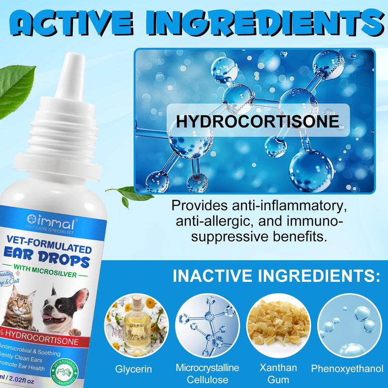 Ear Drops for Cats & Dogs & Small Pets,Animal Antiseptic Ear Drops itching and odours,Soothe,Clean & Protect-Fights Infection and Soothes Irritation,Stops Odours,Scratching & Discomfort,Anti-fungal