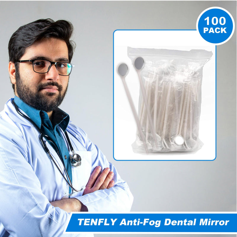 100pcs Disposable Dental Exam Mouth Mirrors Oral Dental Mirror Plastic Dental Instrument (White) White