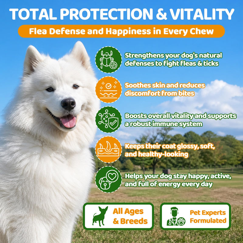 Flea and Tick Prevention for Dogs Chewables, 500ct Dog Flea and Tick Treatment with Multivitamins - Support Skin & Coat - Tasty Treats for All Breeds - Crunchy & Savory Chicken and Krill Flavor