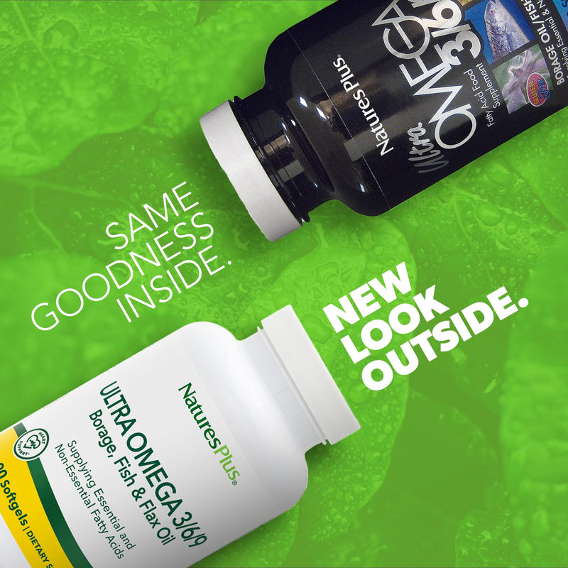 NaturesPlus Ultra Omega 3/6/9 - Borage, Fish & Flax Oil Supplement - 90 Softgels - Gluten Free - 90 Servings Softgel 90