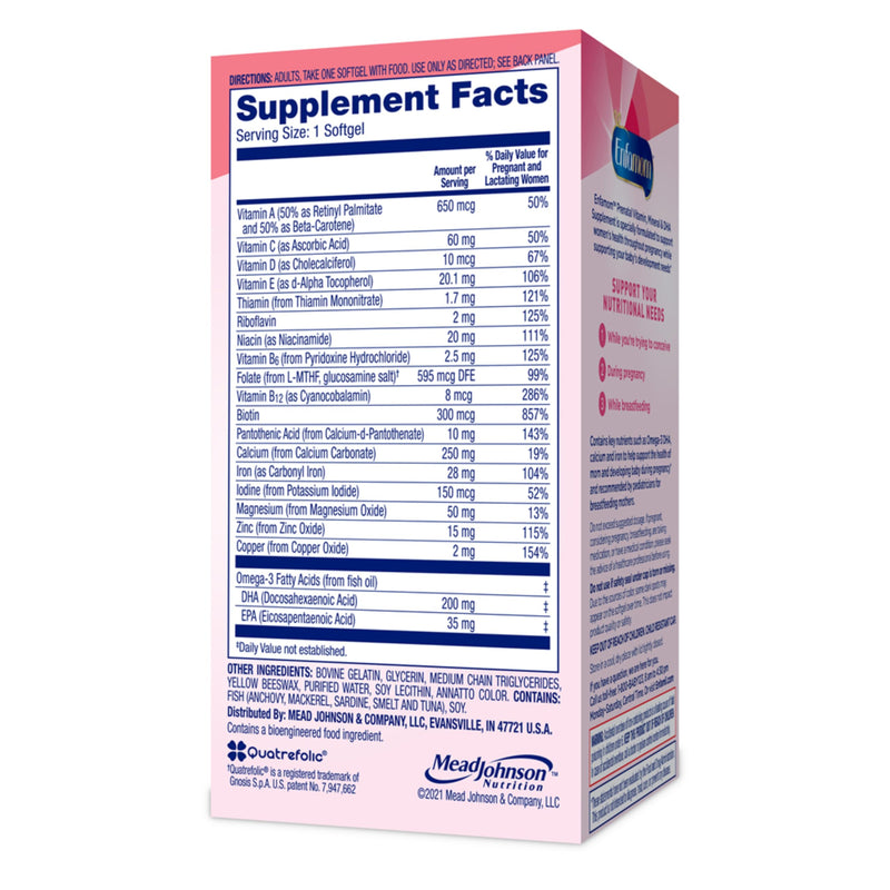 Enfamom Prenatal Vitamin Supplement for Pregnant and Lactating Women from Enfamil, 30 Softgels, Omega-3 DHA + Folate + Calcium