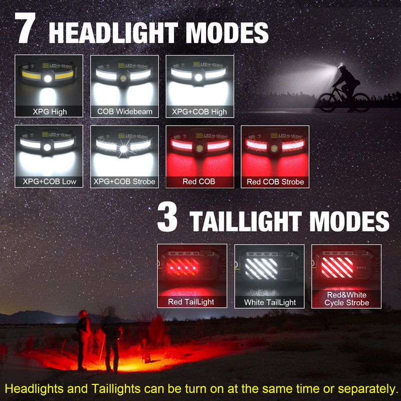 LED Headlamp, 1000lumens 230° Widebeam Headlight, USB Rechargeable HeadLamp with Red Taillight, Lightweight Waterproof Headband Light for Camping Running Hiking, Hard Hat Headlamp led headlamp 2pcs