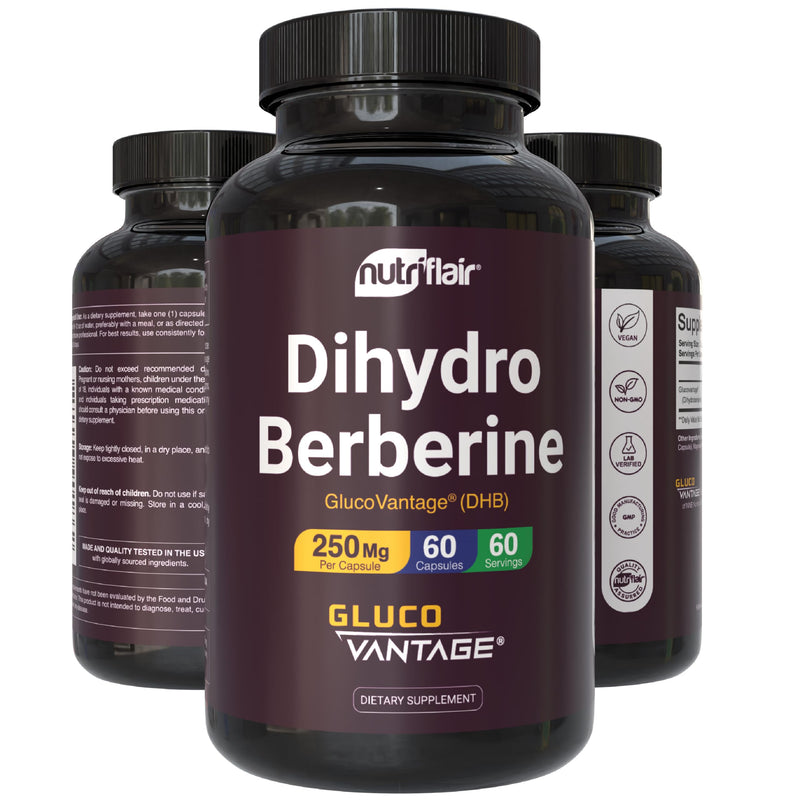 NutriFlair DihydroBerberine 250 mg (GlucoVantage®), 60 Capsules | High Bioavailability Berberine Supplement, Advanced Metabolic & Daily Wellness Support, 2-Month Supply