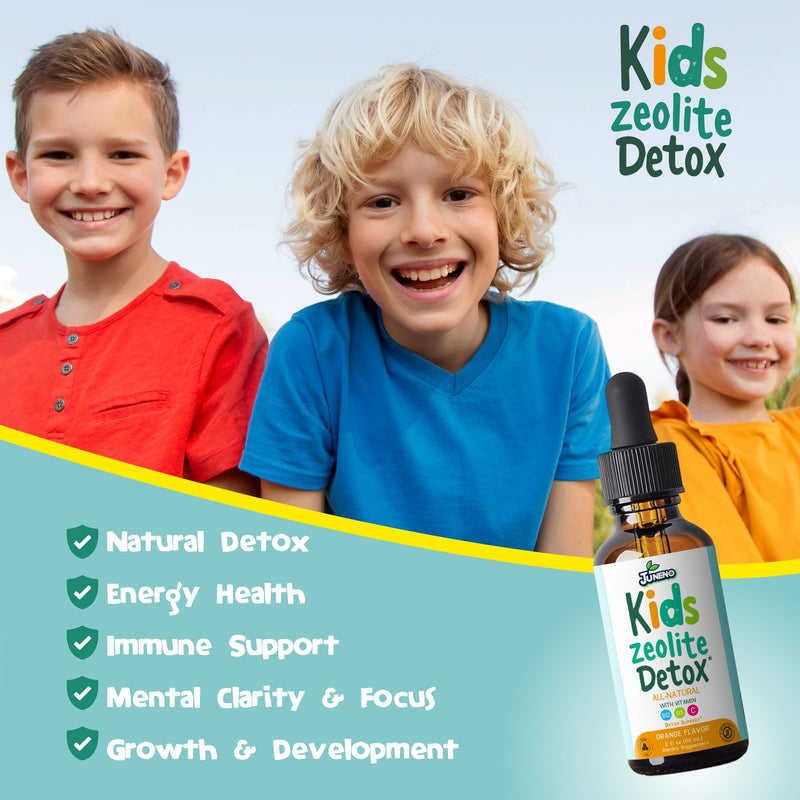 Zeolite Detox Drops for Kids - Orange Flavor, Vegan, Gluten-Free | Gentle Micronized Clinoptilolite - Liquid Supplement with Vitamins B12, C & D to Clean Toxins for Children & Toddlers 2 Fl Oz (Pack of 1)