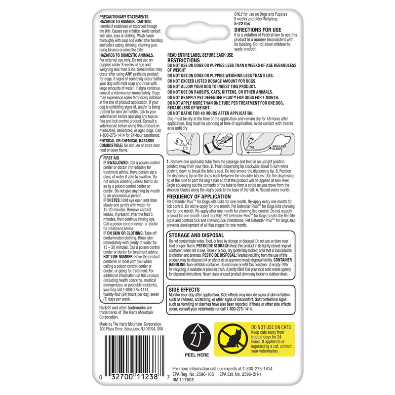 Pet Defender Plus for Dogs & Puppies Flea & Tick Topical, 1 Count, 8 Weeks and Older Weighing 5-22 lbs 5-22 lb