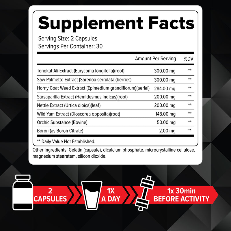 Testosterone Booster for Men - Male Enhancing Performance Supplement | Muscle Growth, Energy, Endurance, Strength, Recovery Support - Helps Improve Fast Acting Blood Flow & General Wellness - 60ct