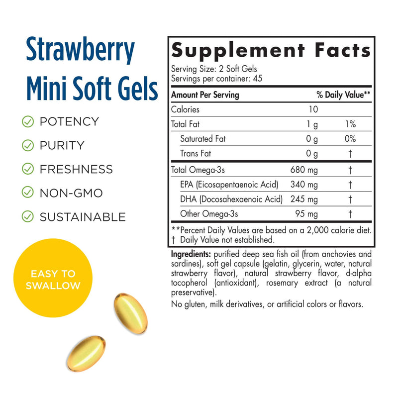 Nordic Naturals ProOmega Junior - Fish Oil, 340 mg EPA, 245 mg DHA, Support for Healthy Neurological, Nervous System, Eye, and Immune System Development*, Strawberry Flavor, 90 Soft Gels | 340 mg EPA, 245 mg DHA, Support for Healthy Neurological, Nervo...