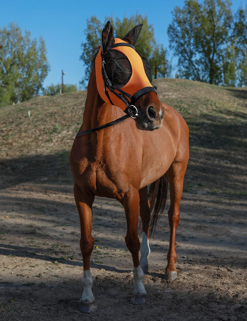 Horse Fly Mask with Ears, UV Protection Fly Mask for Horses, Elasticity Fly Mask with Big Mesh Eye Covers, Snug Fitting Comfortable Breathable Lightweight Fly Mask Horse Red Orange Full Large - BeesActive Australia