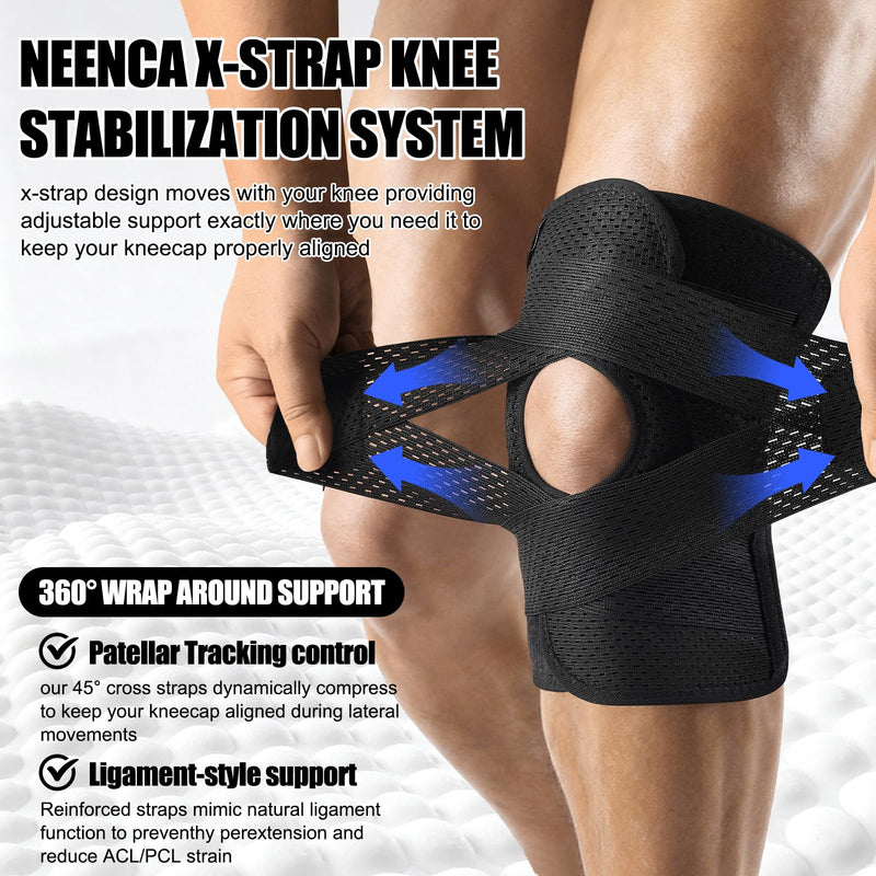 NEENCA Knee Brace for Knee Pain, Compression Knee Support with Air Mesh Fabric, Adjustable Knee Wrap with Side Stabilizers, Ultra-Soft Bandage for Elderly, Meniscus Tear, ACL, Arthritis Relief, Hiking Medium Black
