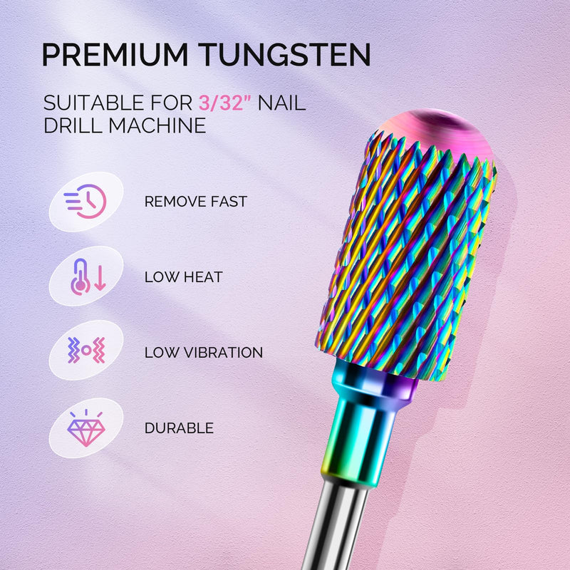 MelodySusie Nail Drill Bits Set, 7pcs Tungsten Carbide Diamond Nail Drill Bits for Acrylic Nails Poly Gel Cuticle Remove, 3/32'' Professional Nail Bits for Nail Drill Efile, Manicure Pedicure Tools 7 Piece Set-Tungsten Colorful