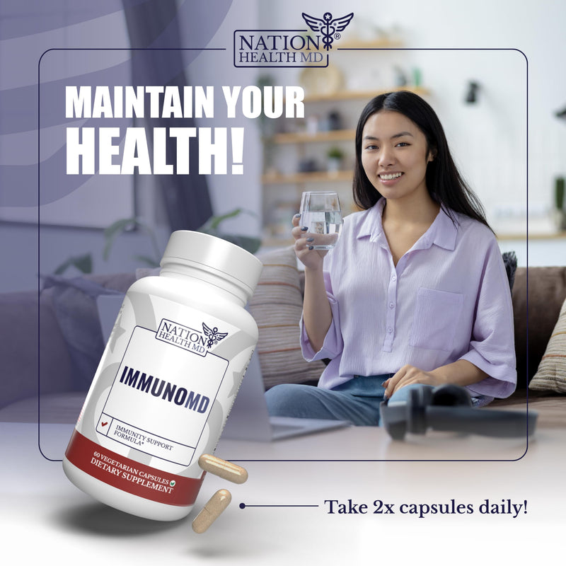 ImmunoMD | Immune Support Supplement | Provides year-round immune system support, Elderberry, Zinc, Vitamins C, D3, E, 30 Days Supply, 60 Capsules