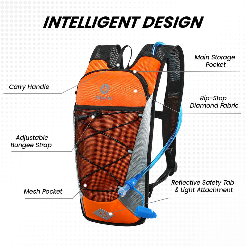 Nepest Hydration Backpack with 2L Water Bladder for Cycling, Water Backpack for Hiking Running, Lightweight Hydration Pack, Grey Orange