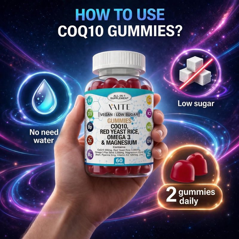 CoQ10 200mg Gummies with Red Yeast Rice & Magnesium Glycinate – Omega-3, Zinc, and Vitamin K2+D3 for Overall Health – Supplements for Adults – 60 Chewable Gummies