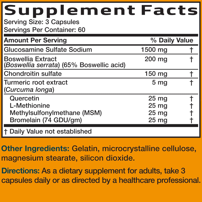 Bronson Glucosamine Chondroitin Turmeric & MSM Joint Support, 180 Capsules | Standardized Boswellia, Shellfish-Free Glucosamine, Mobility & Comfort Support, Non-GMO, Gluten-Free & Soy-Free 180 Count (Pack of 1)
