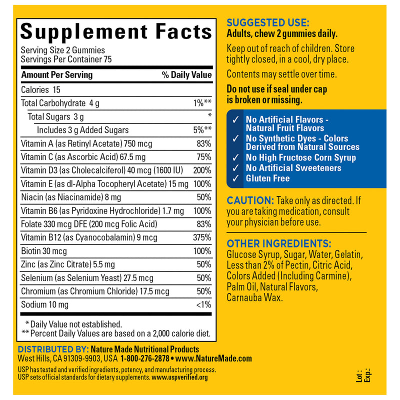 Nature Made Multi for Men, Mens Multivitamins Gummies, 150 Count | Gummy Vitamins and Minerals for Energy Metabolism Support, Multivitamin for Men, Cherry & Mixed Berry Flavors, 75 Day Supply 150 Count (Pack of 1)