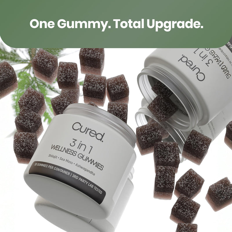Cured 3 in 1 - Pure Himalayan Shilajit Gummies for Men & Women | Sea Moss Ashwagandha, & Manuka Honey Organic with 85+ Trace Minerals | All-Natural & 100% Vegan | Non-GMO | Made in America