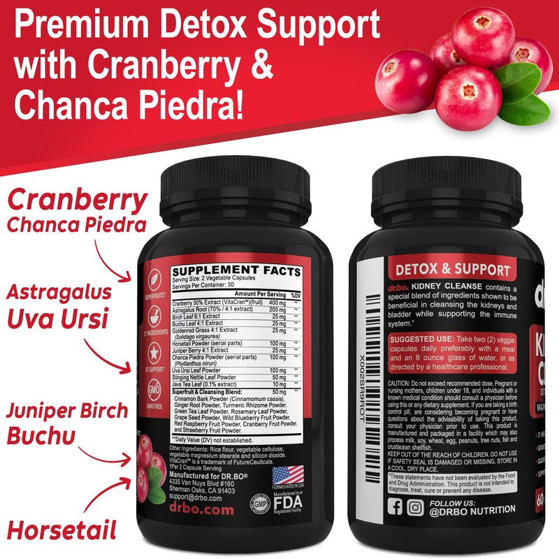 Kidney Cleanse Detox Support Supplement - Natural Cranberry, Juniper Berries, Buchu & Uva Ursi Extract to Support Kidneys, Bladder & Urinary Tract Health Supplements - Herbal Renal Blend Formula Pills - BeesActive Australia