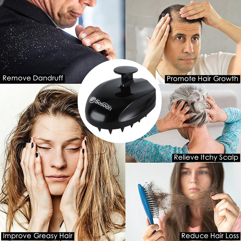 Scalp Massager Shampoo Brush, Hair Scalp Scrubber Shower Hair Brush Head Massager for Stress Relax Hair Growth, Dandruff Brush Scalp Exfoliator for Women Men Kids Pets, Black