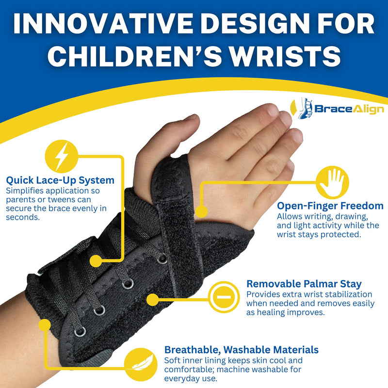 Kid’s Lace-Up Wrist Brace - Immobilization for Sprains, Strains, Carpal Tunnel & De Quervain’s PDAC L3908 - Right Wrist - Fits 4-5.5 in Wrist Circ. 6" - BeesActive Australia