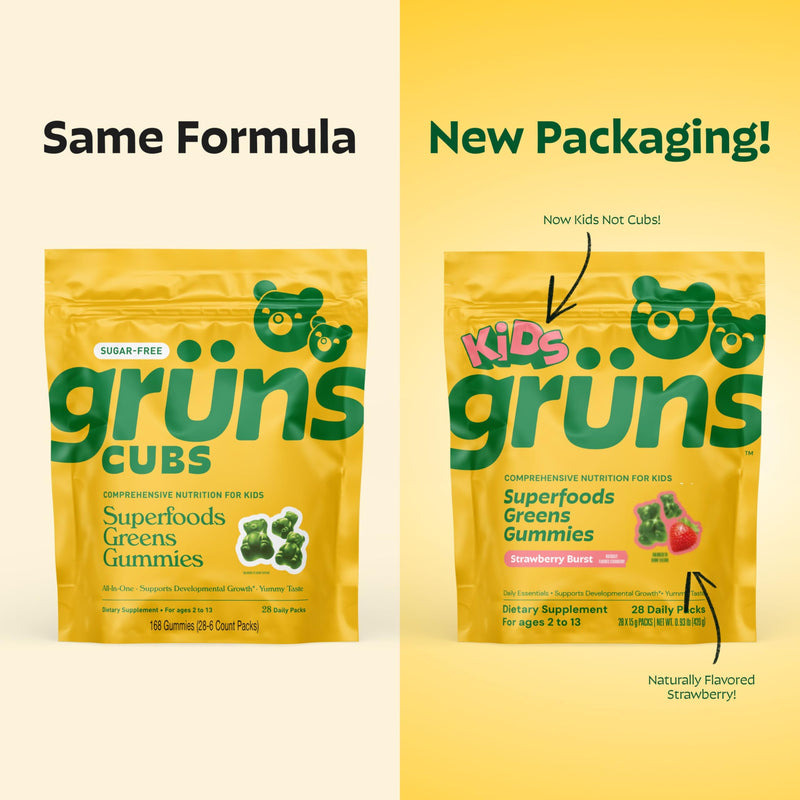 Gruns Kids Multivitamin Kids Greens Gummies, 28 ct | Daily Supplement with Vitamins, Minerals, Adaptogens, and Prebiotic Fiber Low Sugar