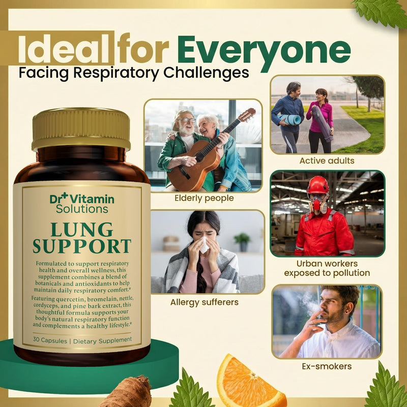 Lung Detox for Smokers, Mullein Leaf Extract, 10-in-1 Cleanse for Lungs | Respiratory Support for Breathing and Lung Health, Vitamin C, Butterbur, Quercetin - Non-GMO, Made in USA, 30 Vegan Capsules