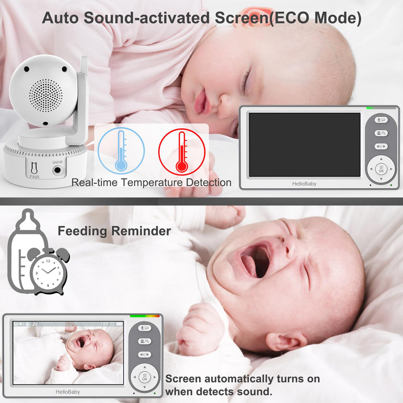 HelloBaby 4.3'' Video Baby Monitor with 30 Hours Battery, Remote Pan-Tilt-Zoom Baby Monitor No WiFi, Baby Monitor with Camera and Audio, Night Vision, ECO Mode, Two-way Talk, 8 Lullabies, 1000ft Range - BeesActive Australia