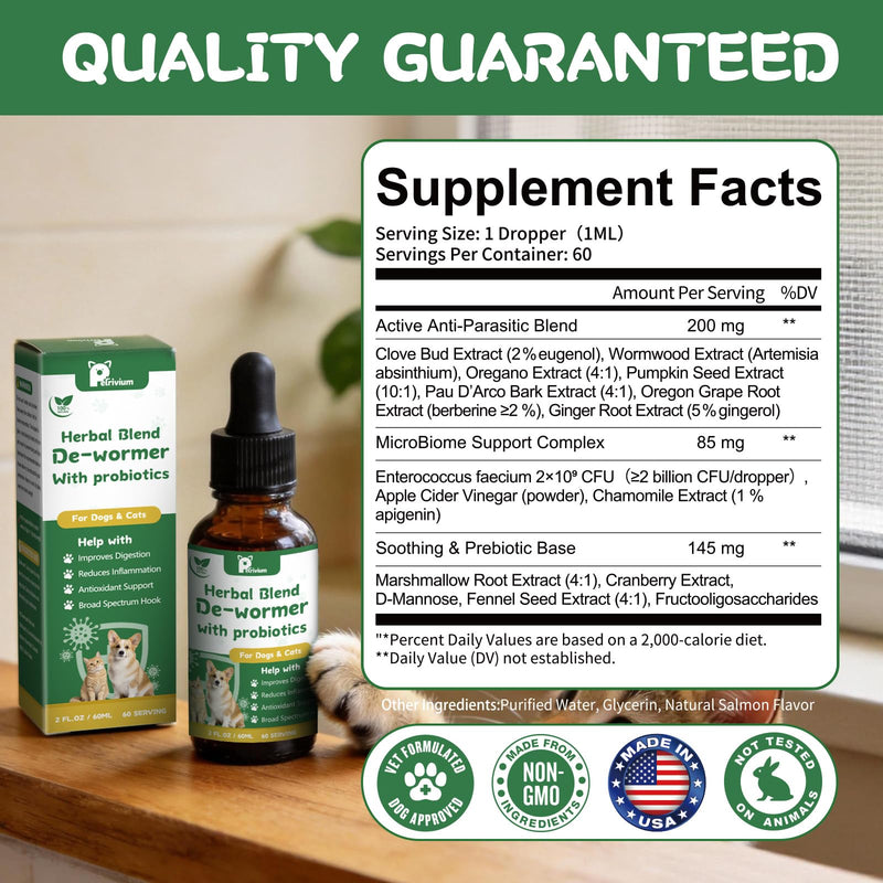 Natural Intestinal Defense for Cats & Dogs - Herbal Cleanse with Probiotic, Triple Action Probiotics Supplement Drops for Gut Health, Digestion, Broad Spectrum Formula for All Ages and Breeds, 2 Oz