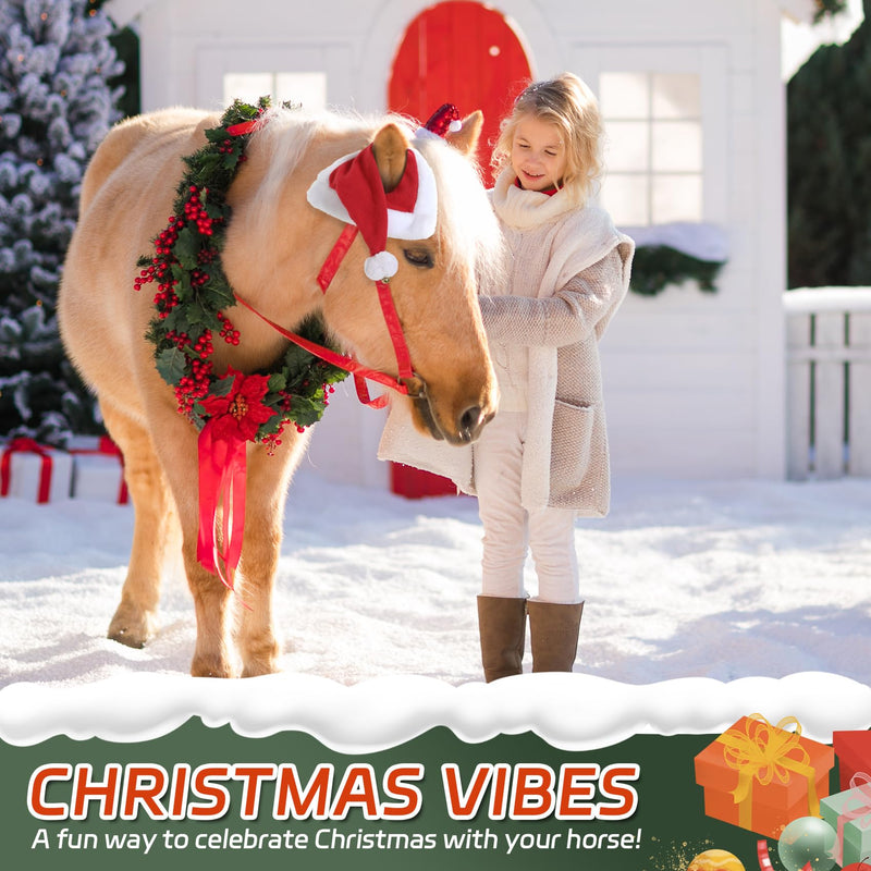 Santa Hat for Horse Equestrian Christmas Holiday Fleece Cap with Jingle Bell,Pet Costumes Christmas One Ear Slip On - BeesActive Australia