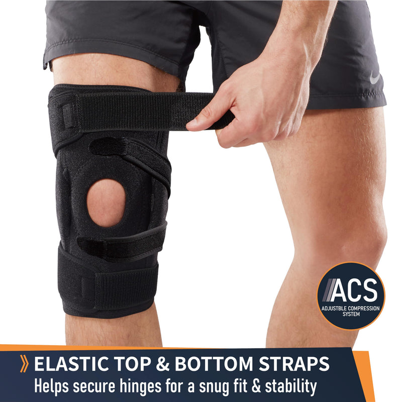 Adjustable Hinged Knee Brace – Dual Side Hinges for ACL, PCL, MCL Injury Support, Meniscus Tear, Arthritis Pain Relief, Post-Surgery Recovery (Black, S/M) Black