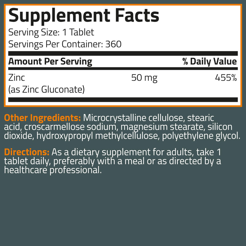 Bronson Zinc 50 MG High Potency One Year Supply Supports Immune, Antioxidant & Skin Health - Non-GMO, 360 Vegetarian Tablets 360 Count (Pack of 1) - BeesActive Australia