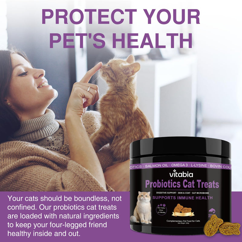 Probiotics for Cats with Lysine, Omega 3 Fish Oil & Vitamins | Cat Treats for Itchy Skin, Allergies and Flea Treatment | Digestive Health & Immune Support | Cat Food Supplements (120 Count) 160 Count