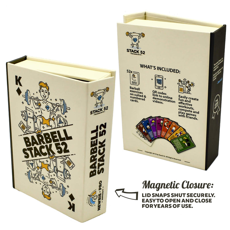 Stack 52 Barbell Exercise Cards. Weight Lifting Playing Card Game. Video Instructions Included. Bodybuilding, Strength Training, and Crossfit Workouts. Home Gym Fitness Program. (2019 Update) 2019 Update
