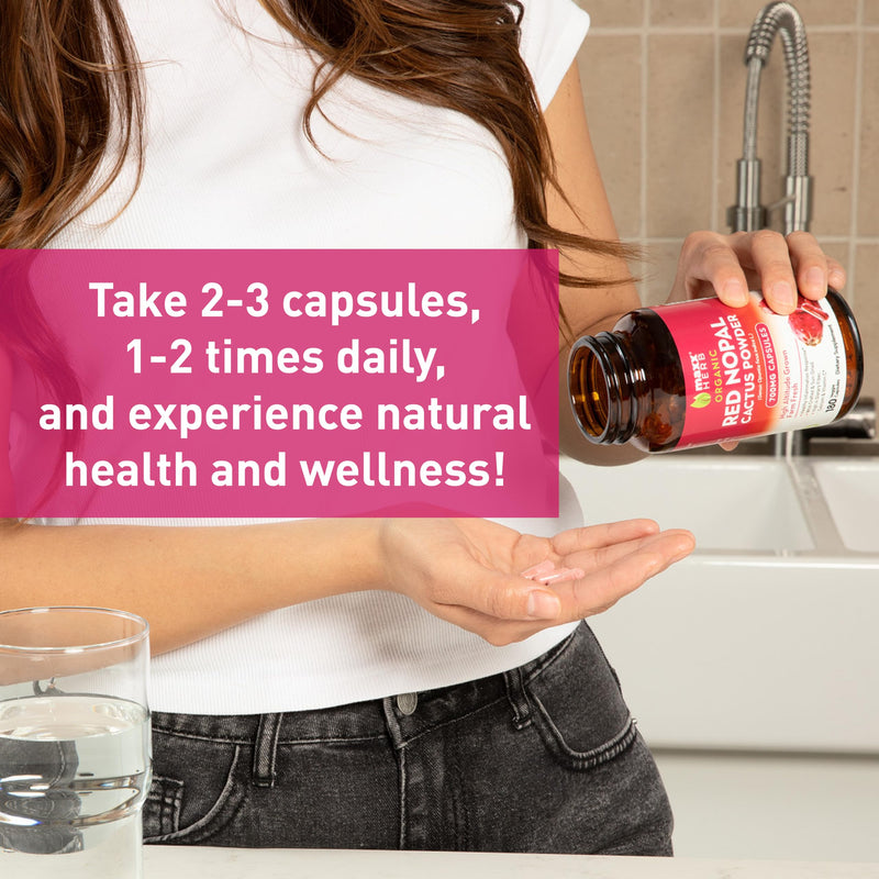 Red Nopal Cactus Capsules - Organic Prickly Pear Fiber, Vitamins, Antioxidant, Metabolic Support, No Added Sugar, Non-GMO, Gluten Free (180 Veggie Capsules)