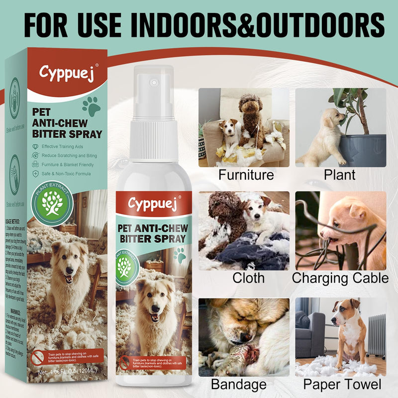 Bitter Apple Spray for Dogs - No Chew Spray for Dogs to Stop Chewing Furniture, Shoes, Cords & Wires | Anti Chew Spray for Dogs Training Aid, Alcohol-Free (4.06 Fl Oz) | anti chew spray dogs,stop chewing furniture spray