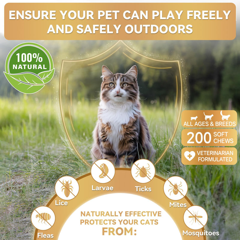 WEALLIN Flea and Tick Prevention Support Drop for Dogs & Cats + 200 Chews for Cats | Pets Oral Natural Supplement Flea and Tick Treatment for All Breeds and Ages