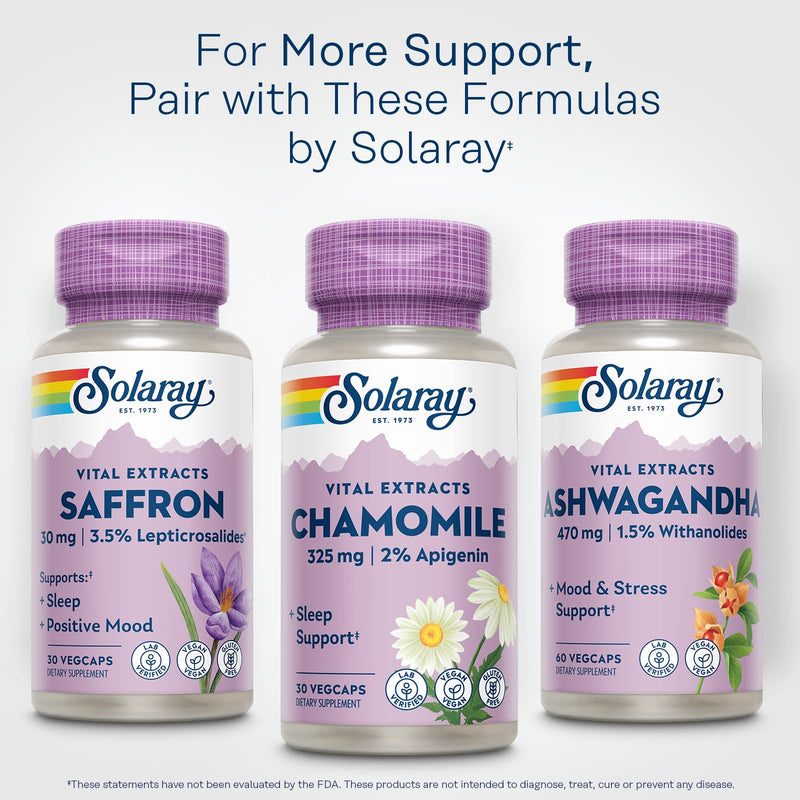 SOLARAY Chamomile Extract 325 mg - Traditional Herbal Support - Standardized to 2% Apigenin, an Antioxidant and Flavonoid - Vegan, Gluten Free, Made Without Soy, 60-Day Guarantee, 30 Serv, 30 VegCaps - BeesActive Australia