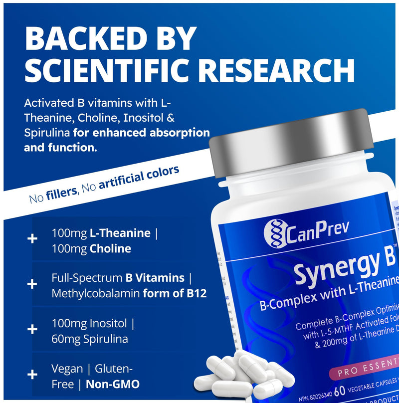 CanPrev Synergy B-Complex with L-Theanine Vegi Capsules, 60 Count