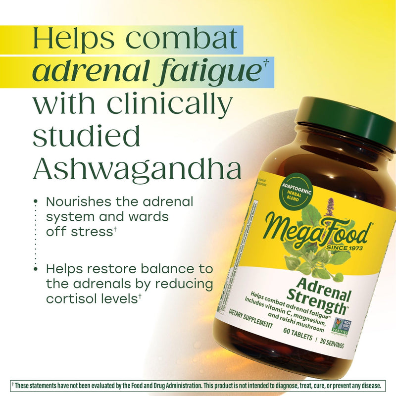 MegaFood Adrenal Strength, Adrenal Support Supplements, 90 Tablets | Reduce Stress and Cortisol Production with Ashwagandha, Magnesium Glycinate, Vitamin C, Holy Basil, Vegetarian, 45 Servings 90 Count (Pack of 1)