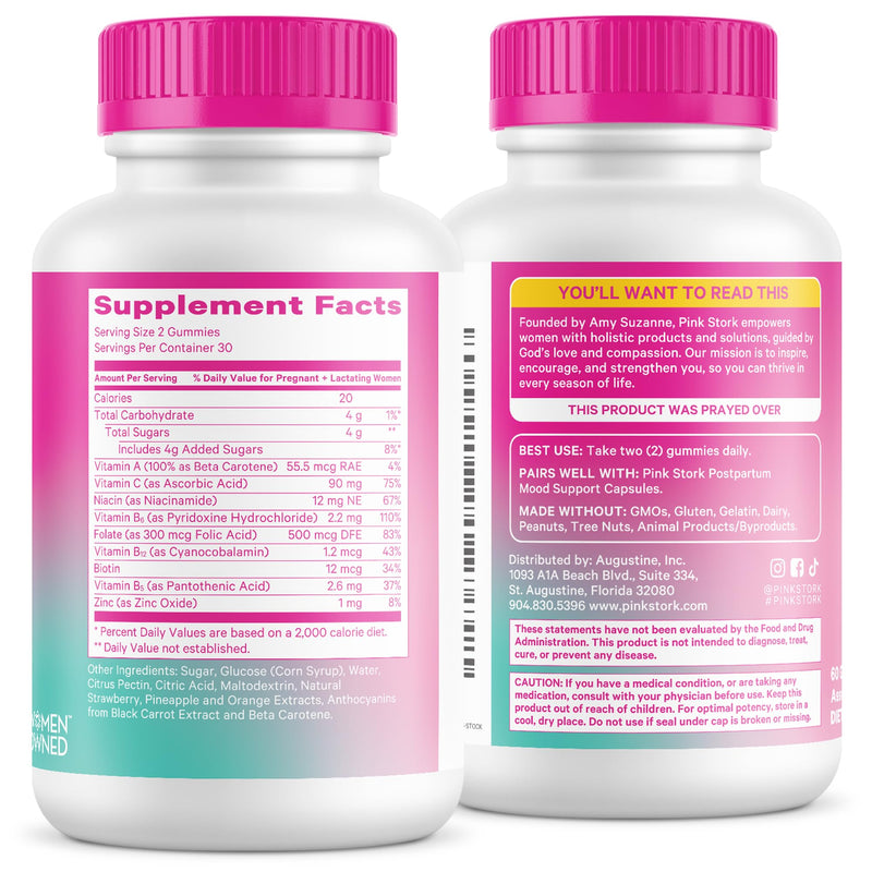 Pink Stork Total Postnatal Vitamin Gummies, 60 Count | Multivitamin for Postpartum Recovery, Lactation Support, Folic Acid, B6, Zinc, + Vitamin C, Postpartum Essentials 60 Count (Pack of 1)