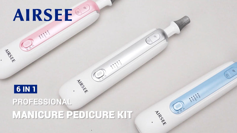 AIRSEE Professional Manicure Pedicure Kit,Cordless 6 in 1 Electric Nail File for feet,5 Speed Rechargeable Pedicure Tools for Thick Nail Toenail Cuticle, Hand Feet Trimmer Buffer for Women Men,Pink Pink