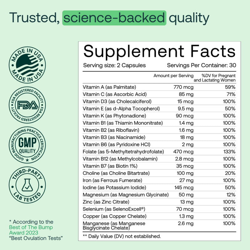MIRA Prenatal Multi-Vitamins for Women, Folate & Choline, Supplement for Before, During, and Post Pregnancy, Support Your Pregnancy & Fetal Development, 60 Capsules (30 Servings), 1 Pack