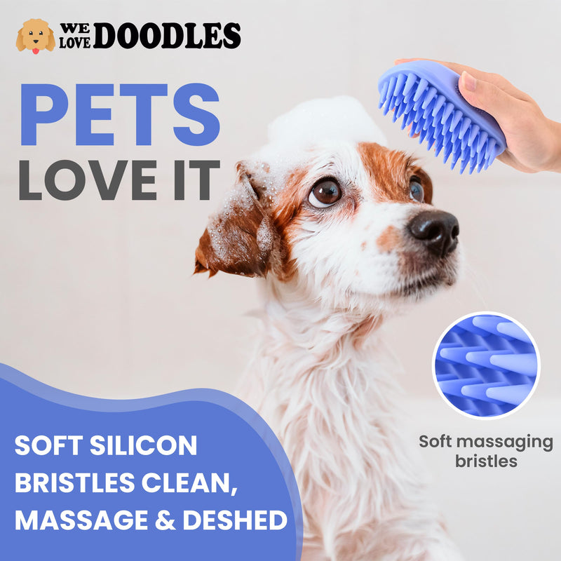 Dog Grooming Bath Brush, Pet Rubber Brush For Shower Scrubbing & Soothing Massage, Ideal for Long & Short Haired Dogs and Cats, Essential Puppy Grooming Accessories, 2 PACK [We Love Doodles] Short & Long Pins - BeesActive Australia