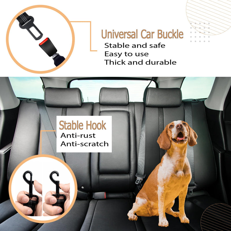 Reflective Bungee Dog Seatbelt Set of 2 with Hook, Adjustable Heavy Duty Elastic Pet Seat Belt for Vehicle, Durable Nylon Car Harness for Dogs, Pet Safety Travel - BeesActive Australia