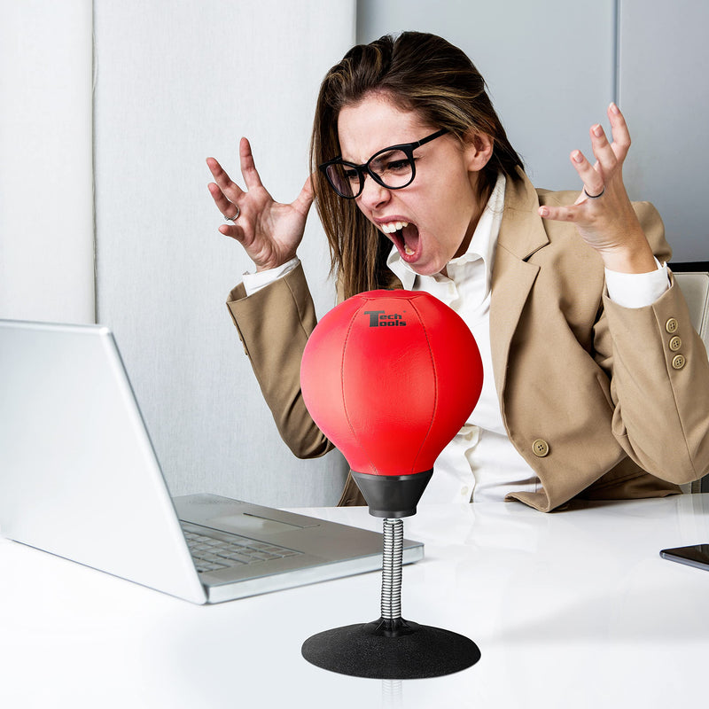Tech Tools Stress Buster Desktop Punching Bag - Suctions to Your Desk, White Elephant Gifts for Coworker Men and Women, Heavy Duty Stress Relief Ball, Gag Gifts Funny Desk Accessories Red - BeesActive Australia