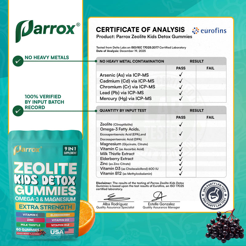 Zeolite Kids Detox Gummies, 9-in-1 Sugar-Free, Berry, 60 Gummies | Mixed Berry with Zeolite, Omega-3, Magnesium, Elderberry, Vitamin C, Milk Thistle, Vitamin D3, Zinc, B12 60 Count (Pack of 1)