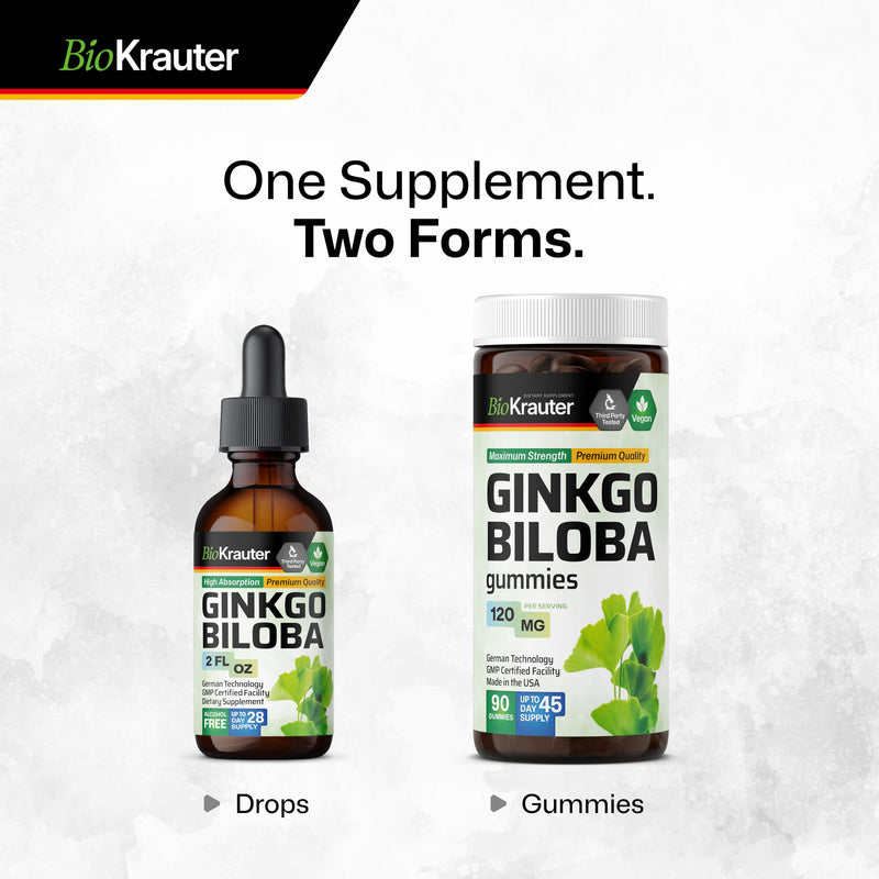 BIO KRAUTER Ginkgo Biloba Extract - Liquid Ginkgo Biloba Supplements for Brain - Vegan, Alcohol & Sugar Free - 2 Fl Oz 2 Fl Oz (Pack of 1)