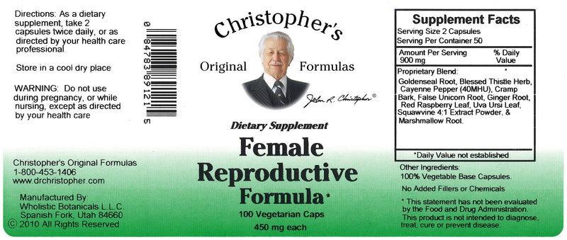 Christopher's Original Formulas Female Reproductive Formula – 100 Vegetarian Capsules – Herbal Blend for Women 100 Count (Pack of 1)